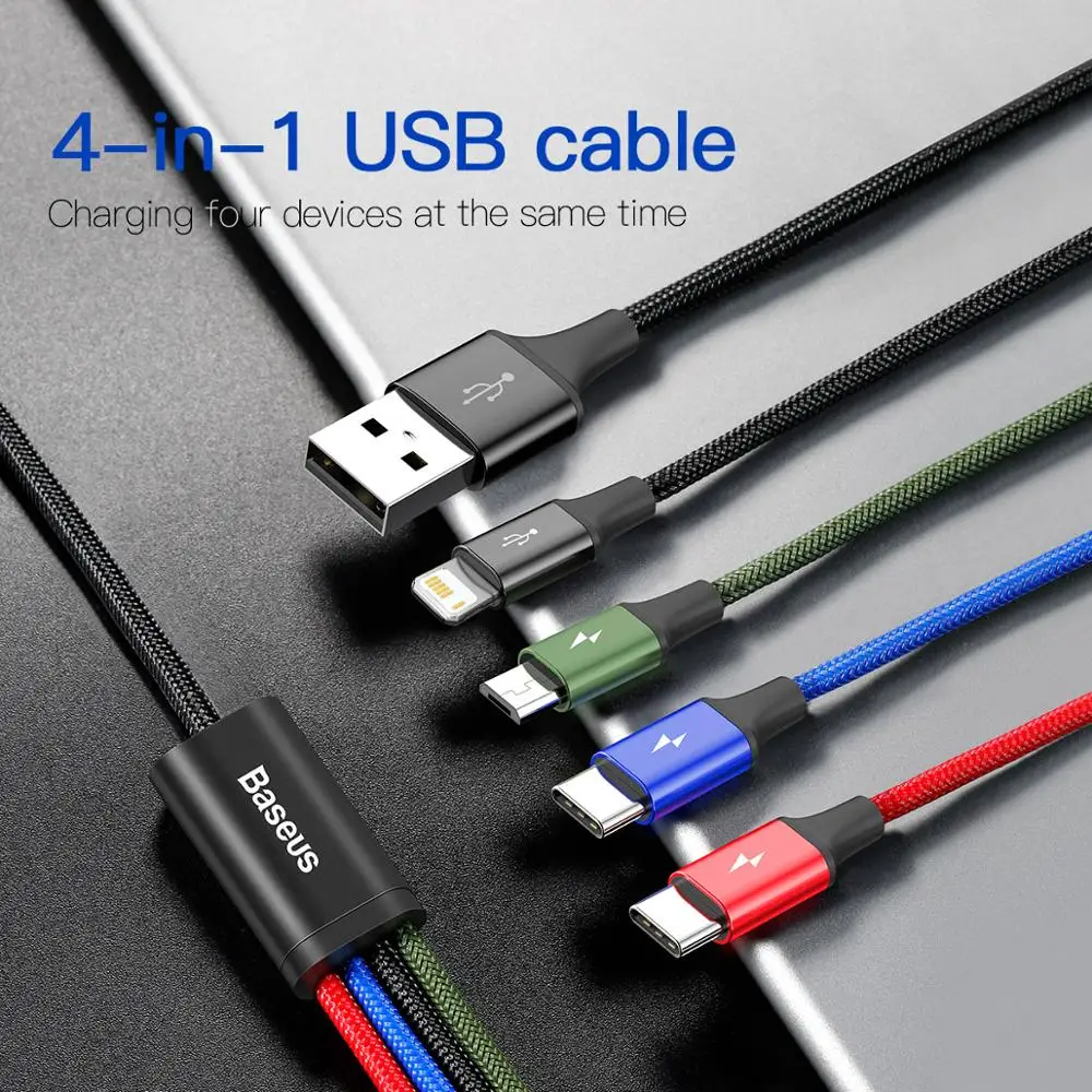 Baseus 3 in 1 USB Cable Type C Cable for Samsung Xiaomi Mi 4 in 1 Cable for iPhone 14 13 12 X 11 Pro Max Charger Micro USB Cable