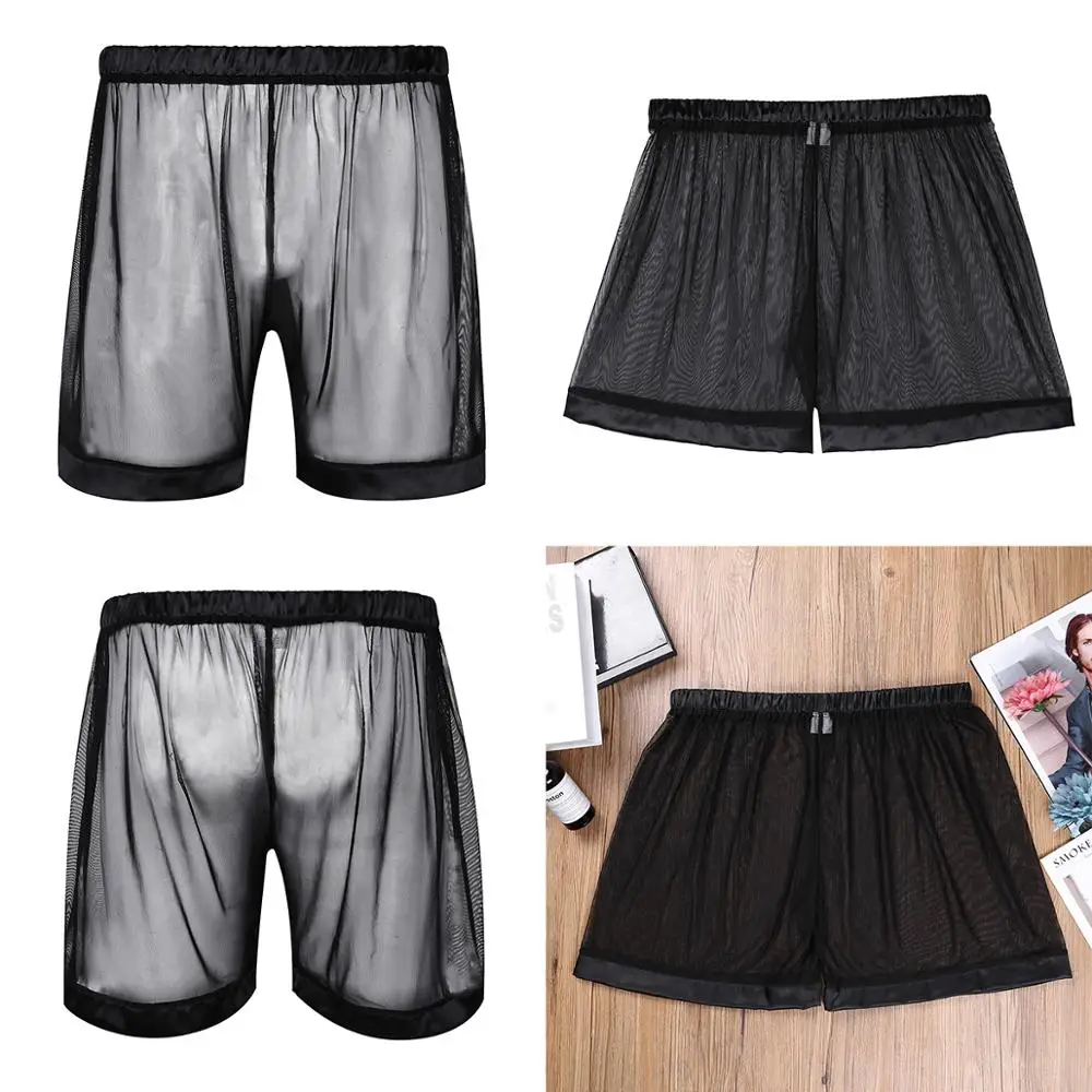 Mens Sexy Lingerie See-Through Mesh Slip Boxer Shorts Underwear Loose Transparent Hommes Gay Men Panties Underpants Nightwear