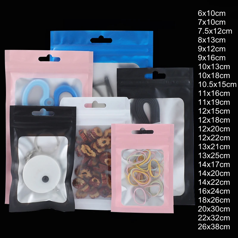 

TETP 50Pcs Colorful Hang Hole Bag With Frosted Window Ziplock Bags Reclosable Storage Cosmetic Packaging Candy Food Decoration