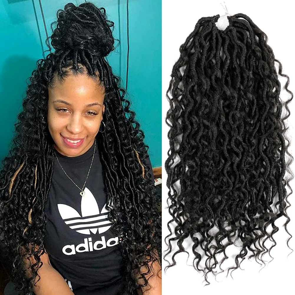 

18inch Goddess Locs Crochet Hair Wavy With Curly Ends Pre-loop Synthetic Crochet Braids Twist Braiding Goddess Faux Locs Hair