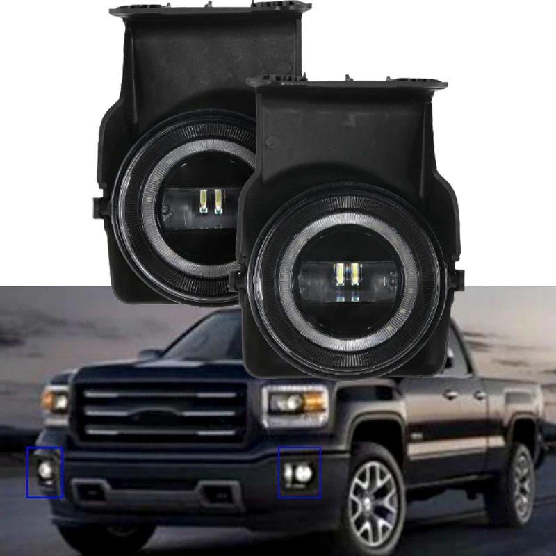 

A pair LED with Daytime Running Light Heavy Duty Pickup Bumper Fog Lights Lamps For GMC Sierra 1500 2500 3500 2003-2006