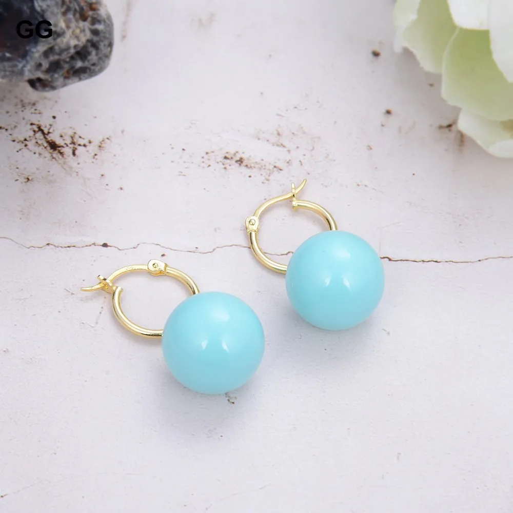 GuaiGuai Jewelry Natural Turquoise Blue South Sea Shell Pearl Gold Color Plated Hook Earrings