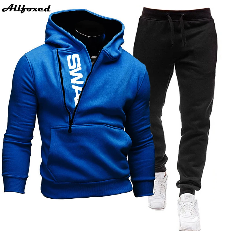 Mens Tracksuits 2 Pieces Set Sweatshirt + Sweatpants Sportswear Zipper Hoodies Casual Male Clothing Large Size 2022 Fashion New