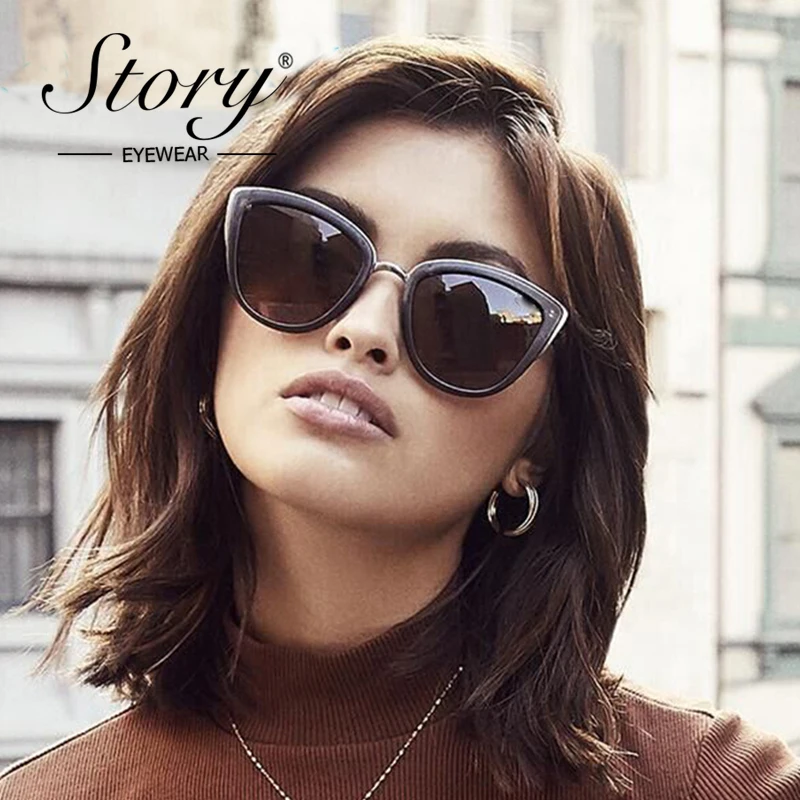 STORY Brand Black Cat Eye Sunglasses Women Brand Designer 2018 Cheap White Red Sun Glasses For Women Retro uv400 Drop Shipping