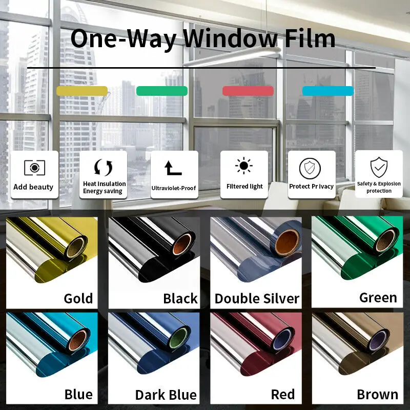 Mirror Reflective Window Film One Way Vision Solar Window Tint Vinyl Glass Self Adhesive Control Film Privacy Sticker for Home