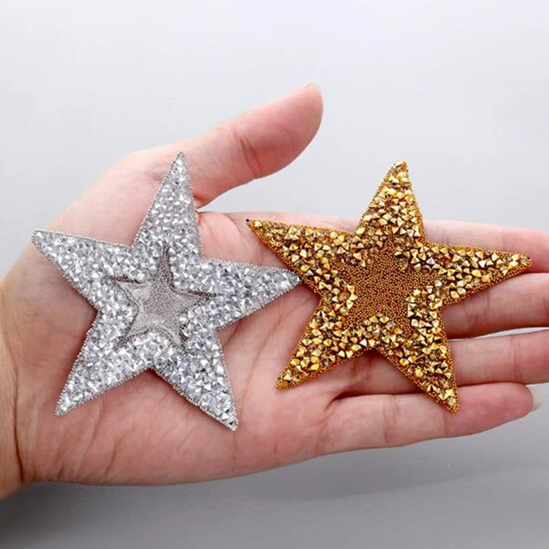 Crystal Rhinestone Star Patches DIY Motif Iron on Patches Applique For Heat Transfer Clothing Shoe Bag 8 cm