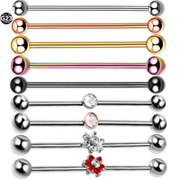 1Pc G23 Titanium Long Industrial Barbell Rings 14G Tongue Ear Nipple Straight Barbell Ring Cartilage Earring Helix Body Piercing