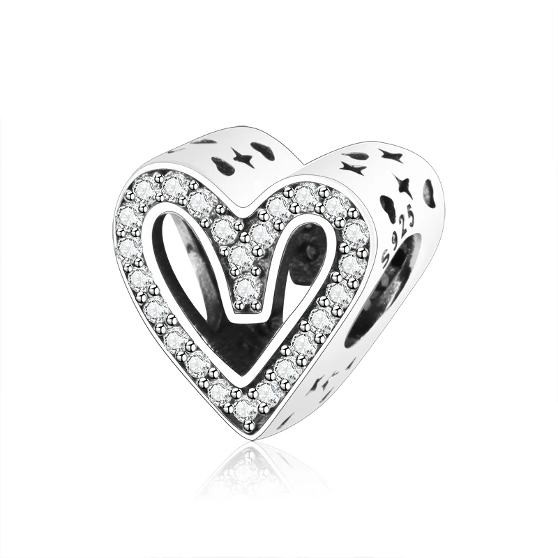 

Hot Sale 925 Sterling Silver Sparkling Freehand Heart Charm Beads fit Original Pandora Bracelets 925 Silver Brand Jewelry Gift