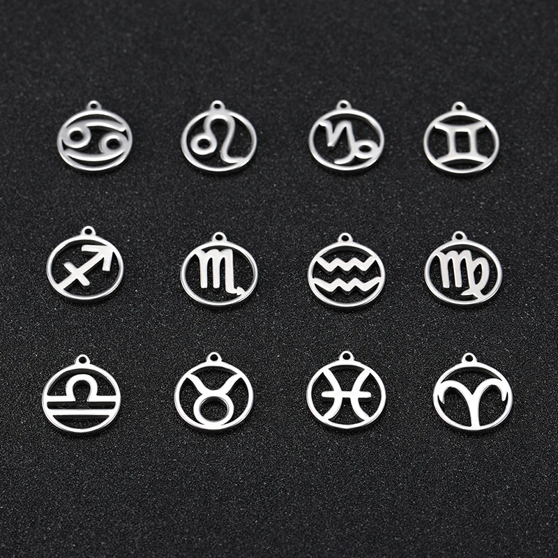 Teamer-colgante de acero inoxidable para fabricación de joyas, amuletos flotantes de 12 piezas del zodiaco, Géminis, Aries, Libra, Taurus, 12
