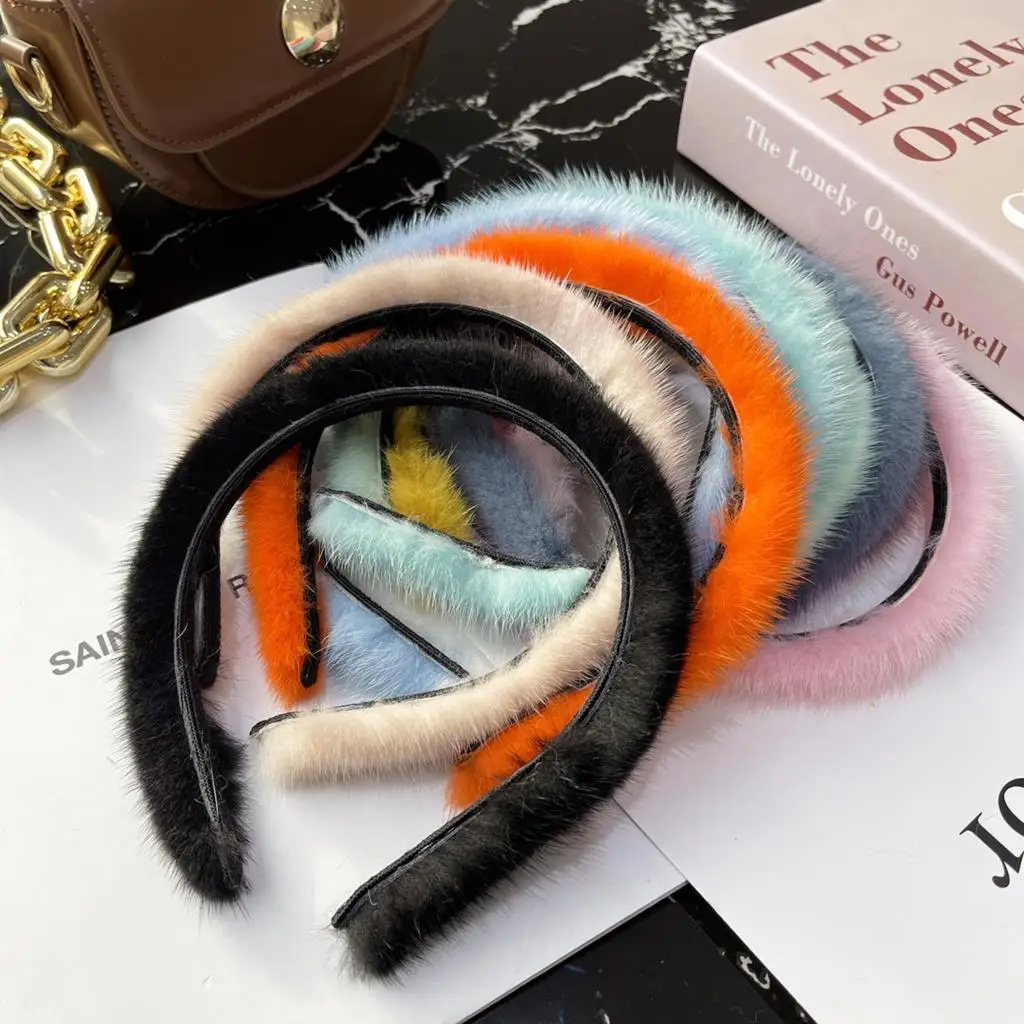 2021 mink fur hoop South Korea little fairy temperament head hoop true hair with hair ornaments pure color female