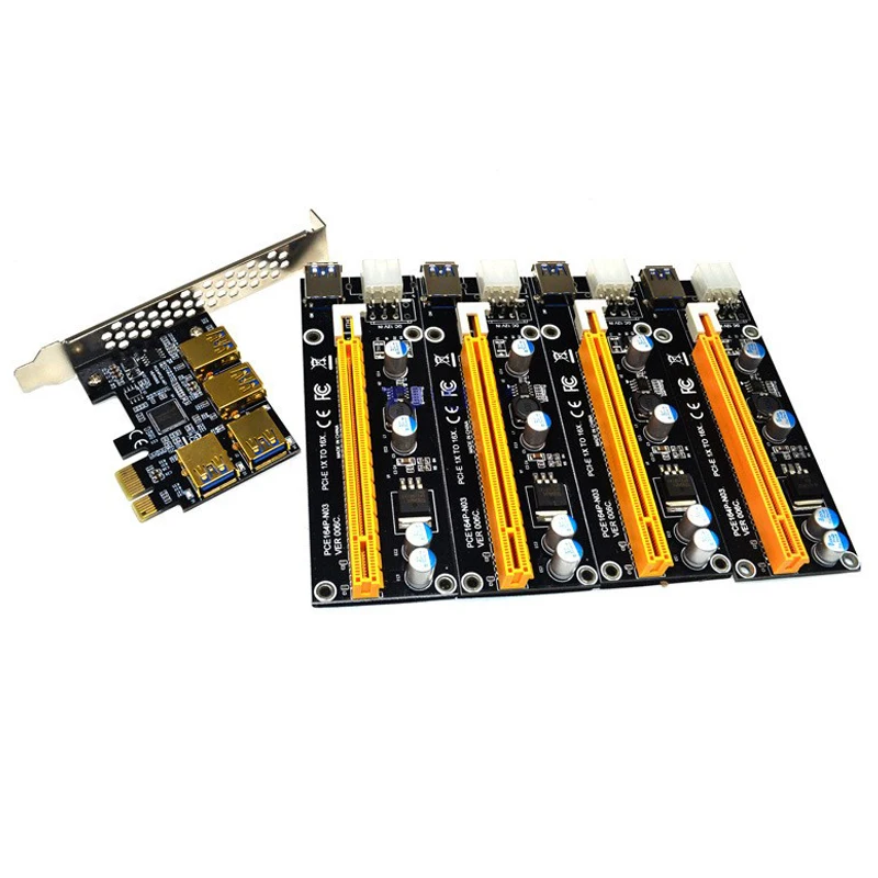 

NEW add in card PCIe 1 to 4 PCI express 16X slots Riser Card PCI-E 1X to 4 PCI-e slot Adapter USB 3.0 Port Multiplier for Mining