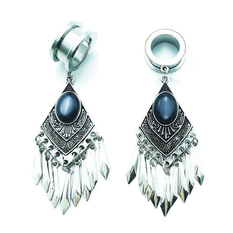 2PCS Ear Plugs Tunnels Ear Expansions Stainless Steel Earrings Alargador De Orelha Oreja Dilataciones Bohemia Tassel Ear Reamer