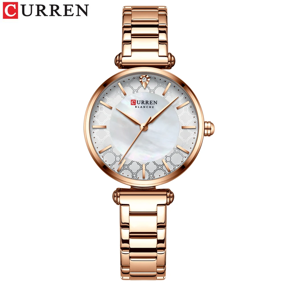 Uhren für Damen, Luxusmarke CURREN, elegante, dünne Quarz-Armbanduhr mit einfacher Damenuhr aus Edelstahl 10