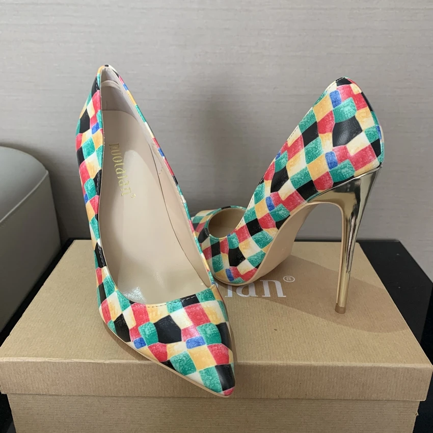 2022 NEW fashion women shoes girls sexy high heels printed multi colors stilettos 12cm party wedding shoes