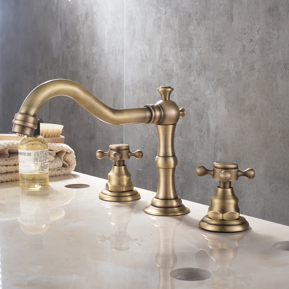 European retro antique split three-way washbasin faucet all copper all copper modern bathroom faucet