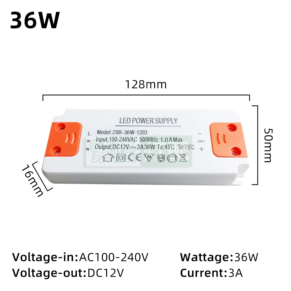 Imagem -03 - Super Slim Led Driver Transformador de Iluminação Tensão Constante Fontes de Alimentação 3a 18w 36w ac 100v240v dc 12v