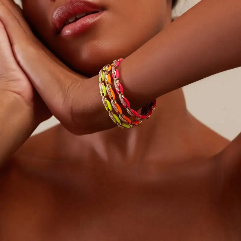 

Модные Красочные ювелирные изделия неоновая эмаль кофе бисерные звенья цепочка Радуга женский браслет для девушек