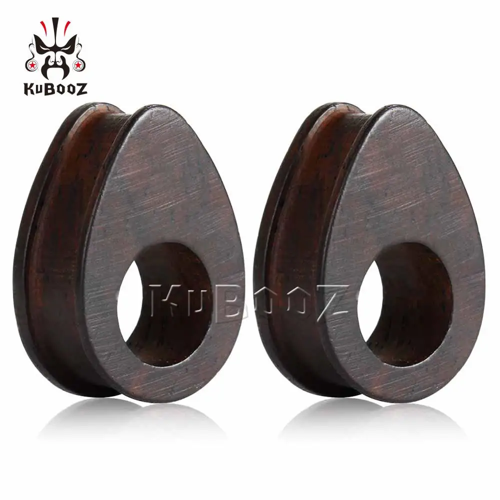 Kubooz New Fashion Ebony Hollow Ear Plugs Piercing Tunnels Exapander Strechers Drop Shape Wood Earrings Body Jewelry Gift