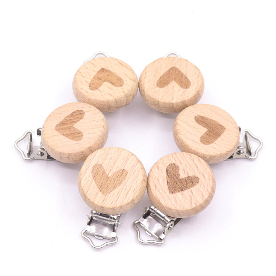 5PcS Lovely Wooden Pacifier Chain Natural Beech Wood Baby Pacifier Clips DIY Dummy Clips Accessory