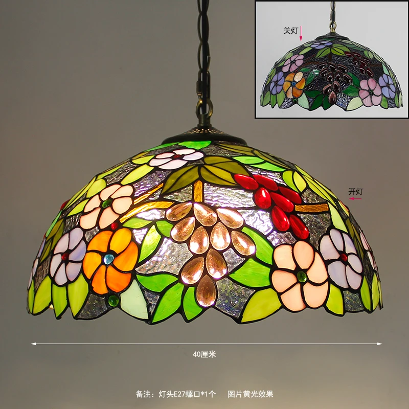 Retro pendant light Stained tiffany style lamp Rose Flower Phoenix Pattern Bedroom restaurant Suspension glass pendant light