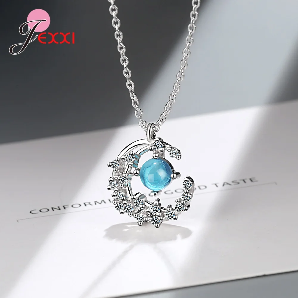 New Brand Muslim Crescent Pendant Necklace 925 Sterling Silver Needle Cubic Zirconia CZ Islam Moon Star Jewelry Women Gift