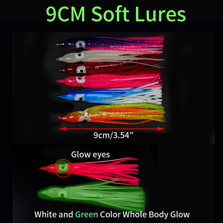 5-18cm Luminous Squid Skirts Soft Lure pesca Night Fishing Lure Octopus Glow Rubber Artificial Bait for Saltwater Fishing