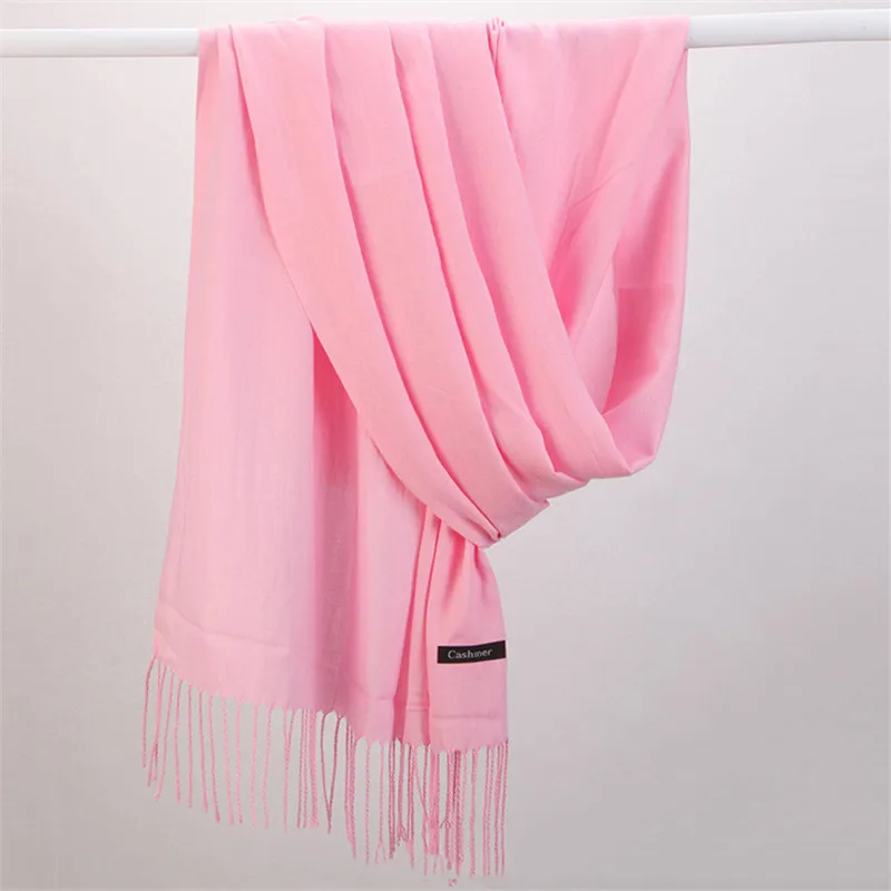 Fashion Solid Color 2021 Women Scarf Winter Hijabs Tessale Tassels Long Lady Shawls Cashmere Like Pashmina Hijabs Scarves Wraps