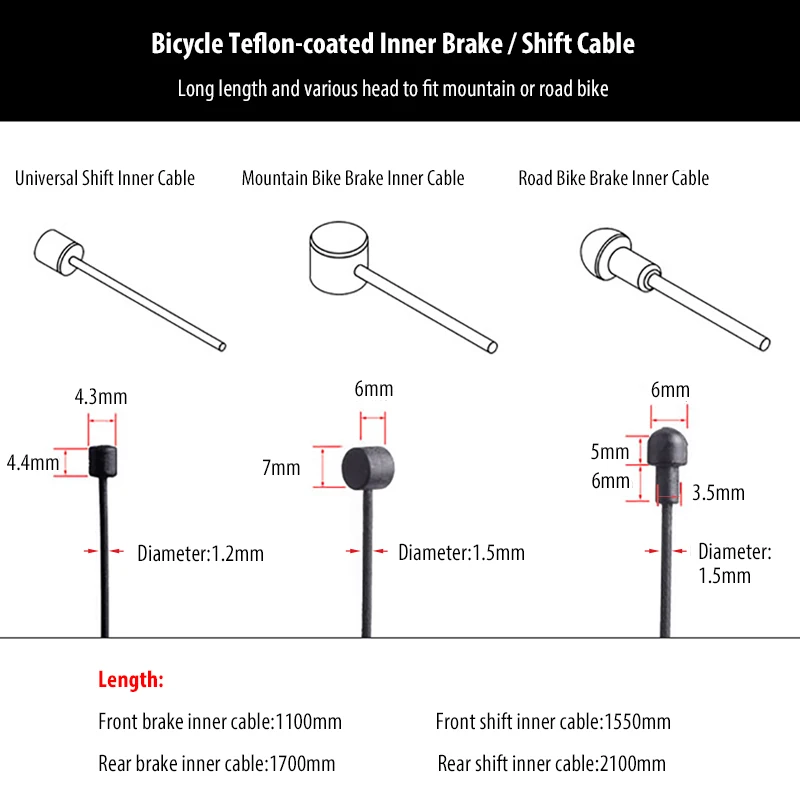 RISK 1pc MTB Mountain Road Bicycle Bike Front Rear Derailleur Shift Brake Inner Cable Coated Wire 2100mm 1550mm 1700mm 1100mm