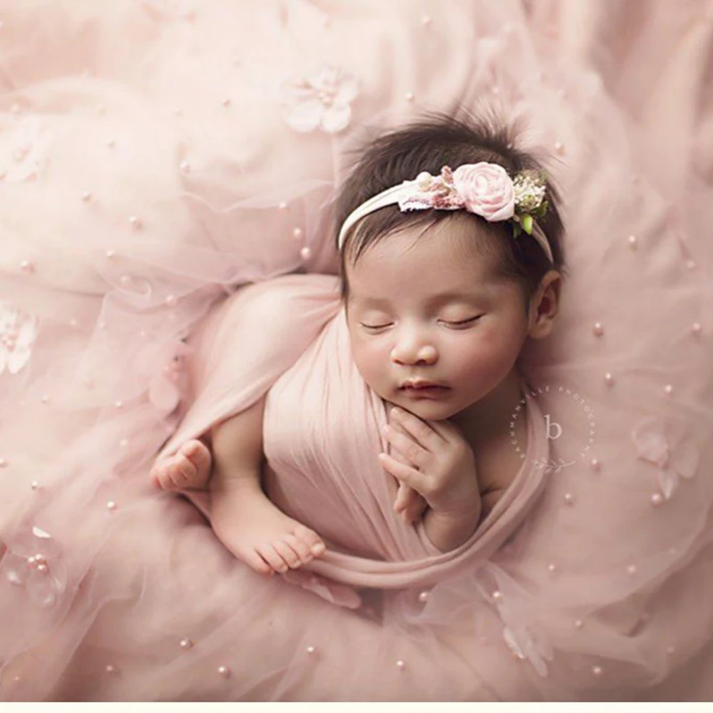 2024 Newborn Photography Props Flower Pearl Mesh Wrap Background Baby Lace Cloth Pillow for Photo Shoot Studio Props Accessories