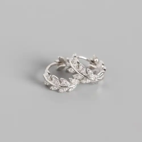 WANTME Pave CZ INS Luxury Olive Branch Leaf Stud Earrings for Women Real 100% 925 Sterling Silver Teen Gift Fine Hoop Jewelry - Image 7