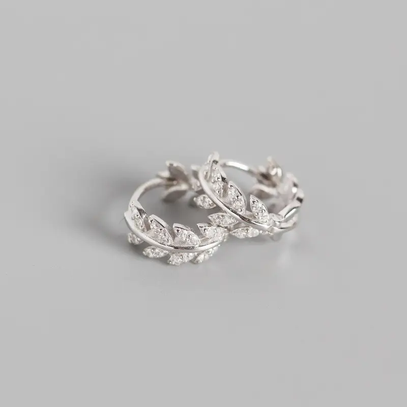 WANTME Pave CZ INS Luxury Olive Branch Leaf Stud Earrings for Women Real 100% 925 Sterling Silver Teen Gift Fine Hoop Jewelry - Image 7
