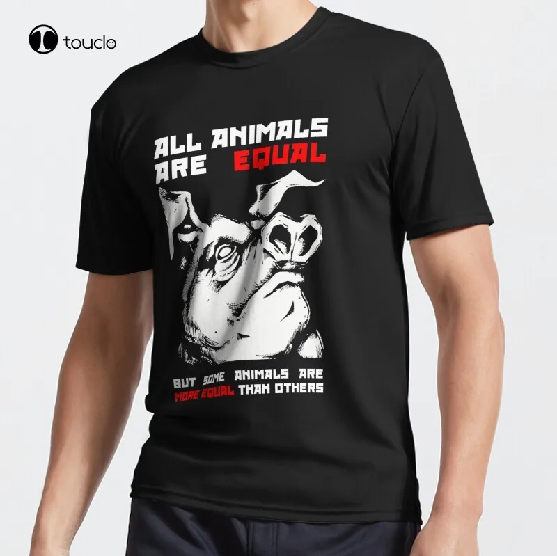 All Animals Are Equal (Dark) Animal Farm George Orwell Active T-Shirt Cotton Tee Shirt Custom Aldult Teen Unisex Cotton