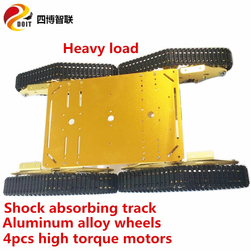 SZDOIT 4WD Metal Large Tracked Tank Chassis Kit Shock Absorbing Crawler Robot High Torque Motor Heavy Load DIY 4-Drive Platform