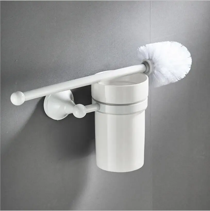 Vidric White Brass Toilet Cleaning Brush Portable Toilet Brush Holder Scrubber Curved Clean Side Corner Brush Holder with brush