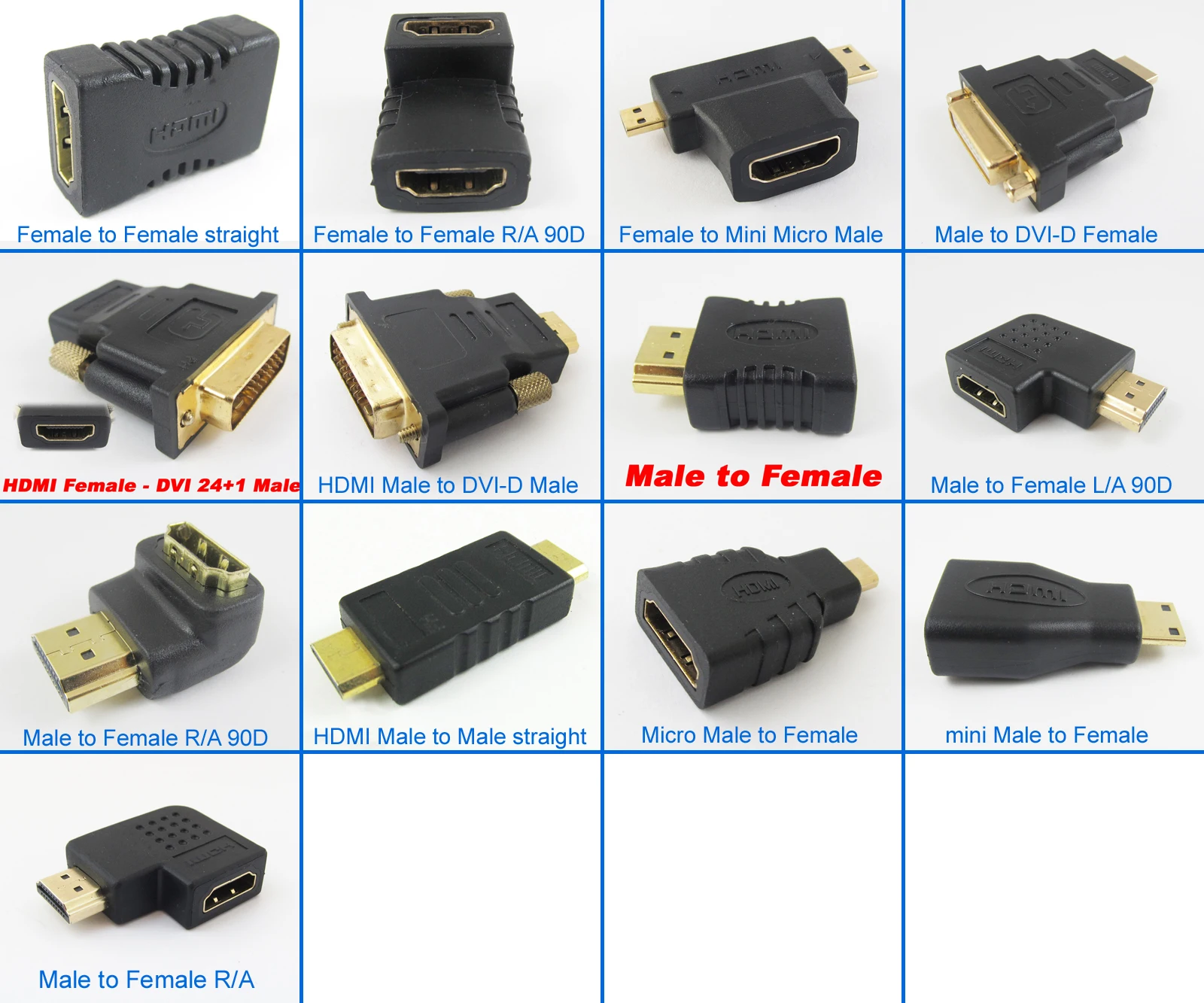 1pc Multi-Type Gold Plated HDMI Male Female DVI-D Converter Adapter