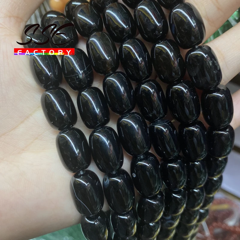 Natural Black Agates Drum Barrel Shape Beads Unique Design GEM Jewelry Accessory Rice Shape Agates 13x18mm 10x14mm