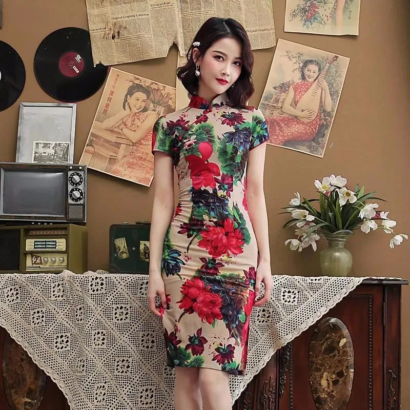 Black Red Nightingale Chinese Cheongsam Dress Stretch Cotton And Linen Chipao 5xl 4xl Sexy Traditional Vintage Qipao