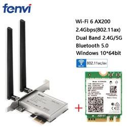 Adaptateur de bureau M.2 à PCI-Ex1 pour Intel Wifi 6 AX200NGW 2400Mbps touristes bande 2.4G 5GHz Bluetooth 5.0 NGFF carte Wi-Fi 1/802 ac/ax