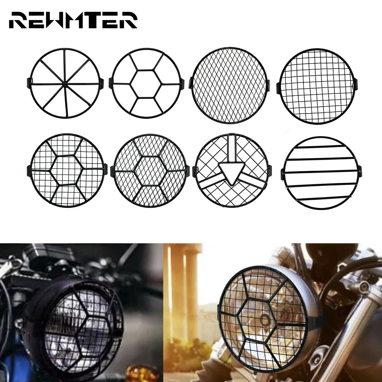 

Motorcycle 6.3'' Side Mount Headlight Round Grill Cover Universal Vintage Mask Led Headlights Grill Cover For Harley Cafe Racer