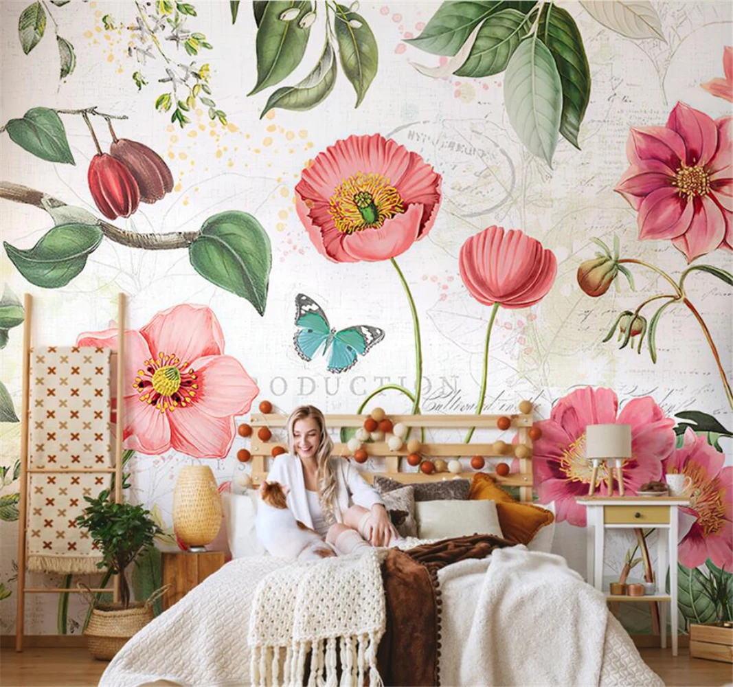 custom American pastoral retro flower wallpaper for wall covering art living room tv background photo mural wall paper stickers