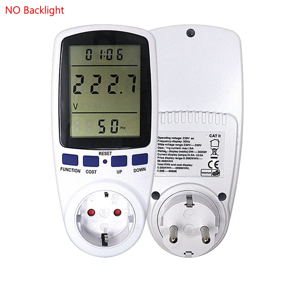 EU Plug AC Power Meter Digital Wattmeter Watt Energy Monitor Time Voltage Current Herz Price Display Socket Analyzer