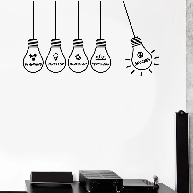 Office Vinyl Detachable Wall Sticker Office Successful Planning Creative Light Bulb Sticker Home Office Study Room Art Decor bg7