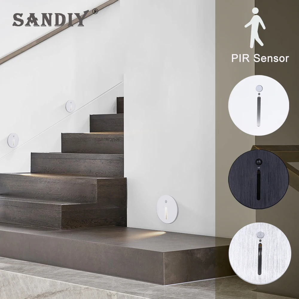 

SANDIY Round Night Light Motion Sensor Wall Lamp Recessed Staircase Sconce for Step Ladder Kitchen Led Indoor Nursery Lighting