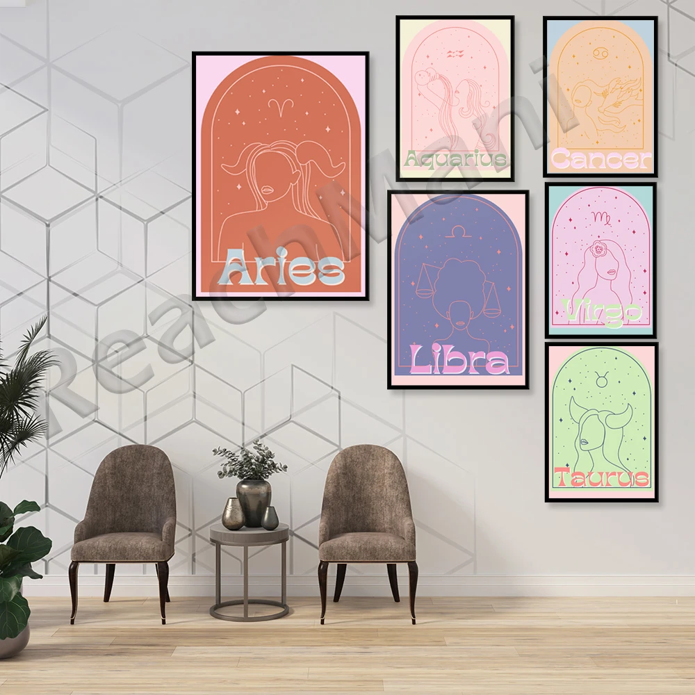 12 Zodiac Planting Wall Art Constellation Canvas Painting Nordic Posters and Prints Living Room Decoration Wall Pictures