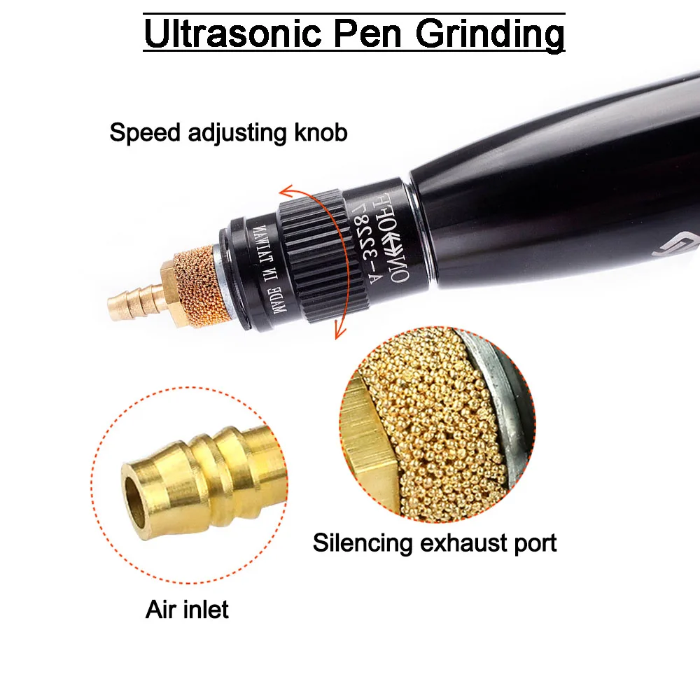 Ultrasonic Air Micro Grinder Pen Set Pneumatic Polishing Grinding Carve Reciprocating Oscillating File Metal Wood Lapping Tools