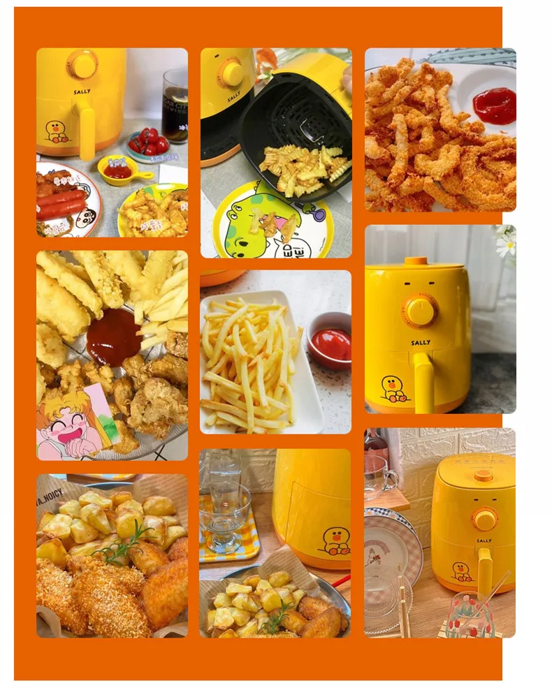 220V sally 2.6L joyoung Household Electric Food Fryer  Oil-free French Fries Maker Yellow/Brown Color Available air Fryer