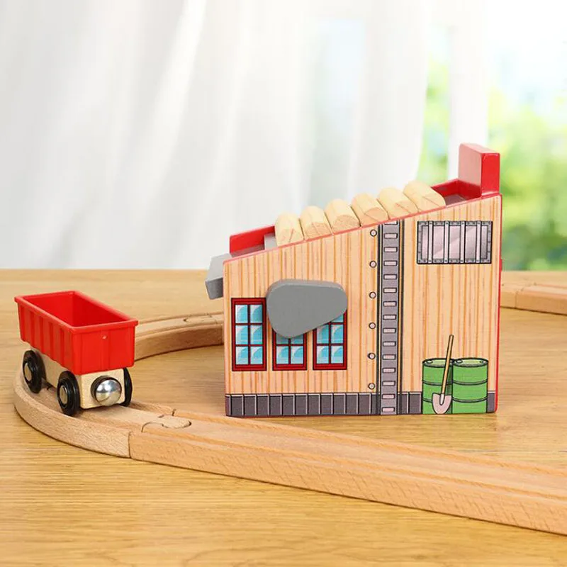 Sägewerk Holz Eisenbahn Tracks Szene Zubehör Kompatibel für Biro Holz Zug Schiene Auto Spielzeug für Kinder Geschenke