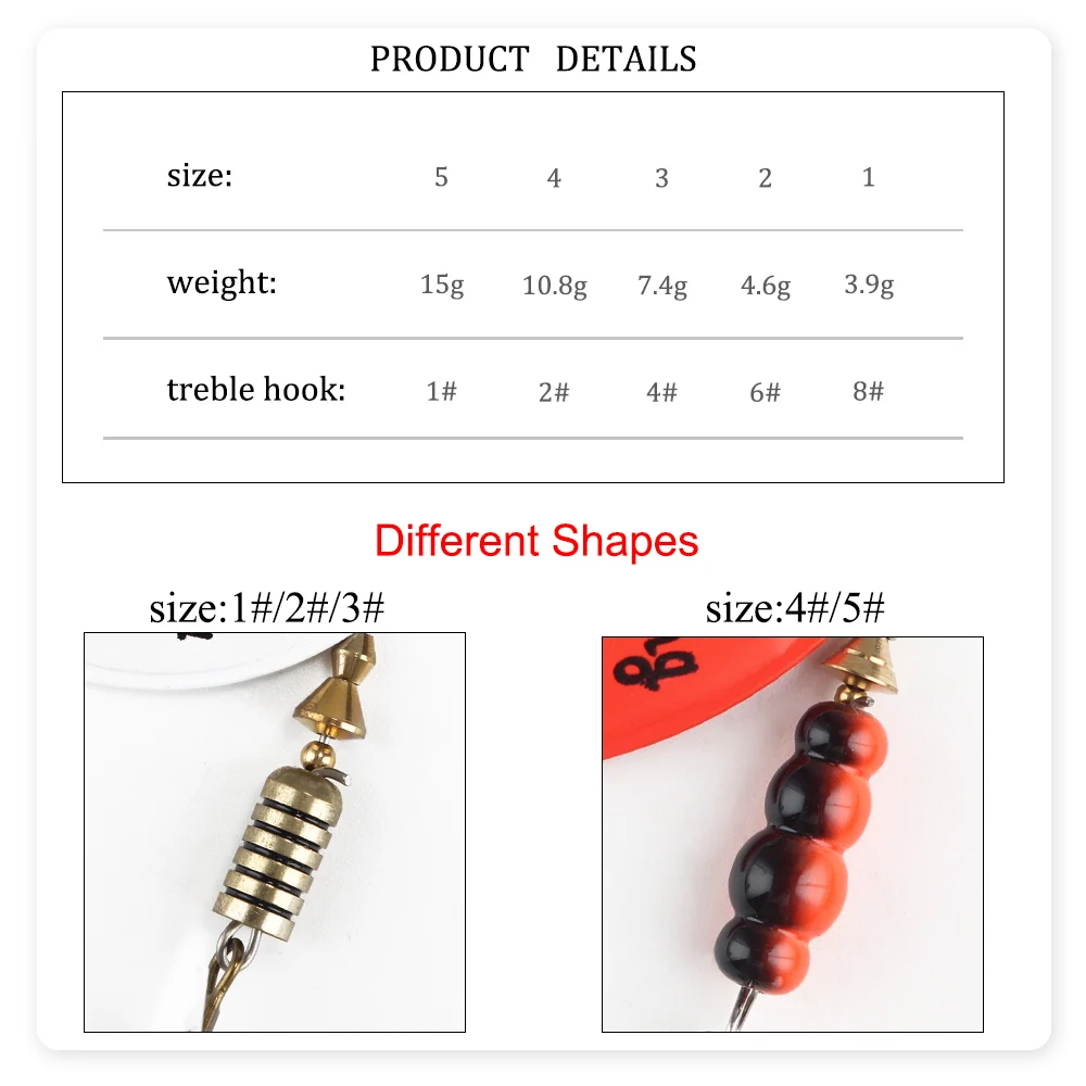 4pcs/pack Metal Fishing Lure Spinner Baits 3.9g 4.6g 7.4g 10.8g 15g Rotating Spoon Lures Spinners With Treble Hooks Pike Baits