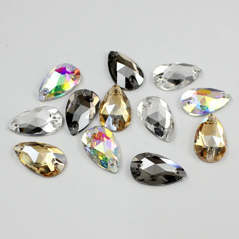 AAAAA Quality 6 Sizes Tear Drop two holes sew on crystal rhinestones for dress making,jewelry decoration,bags,garment,shoes