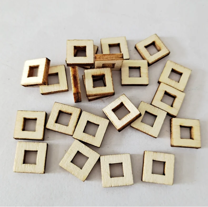 100pcs Unfinished Squares Blank Wooden Pieces Wooden Square Cutouts Wood Slices In Different Sizes for DIY Arts Craft Project